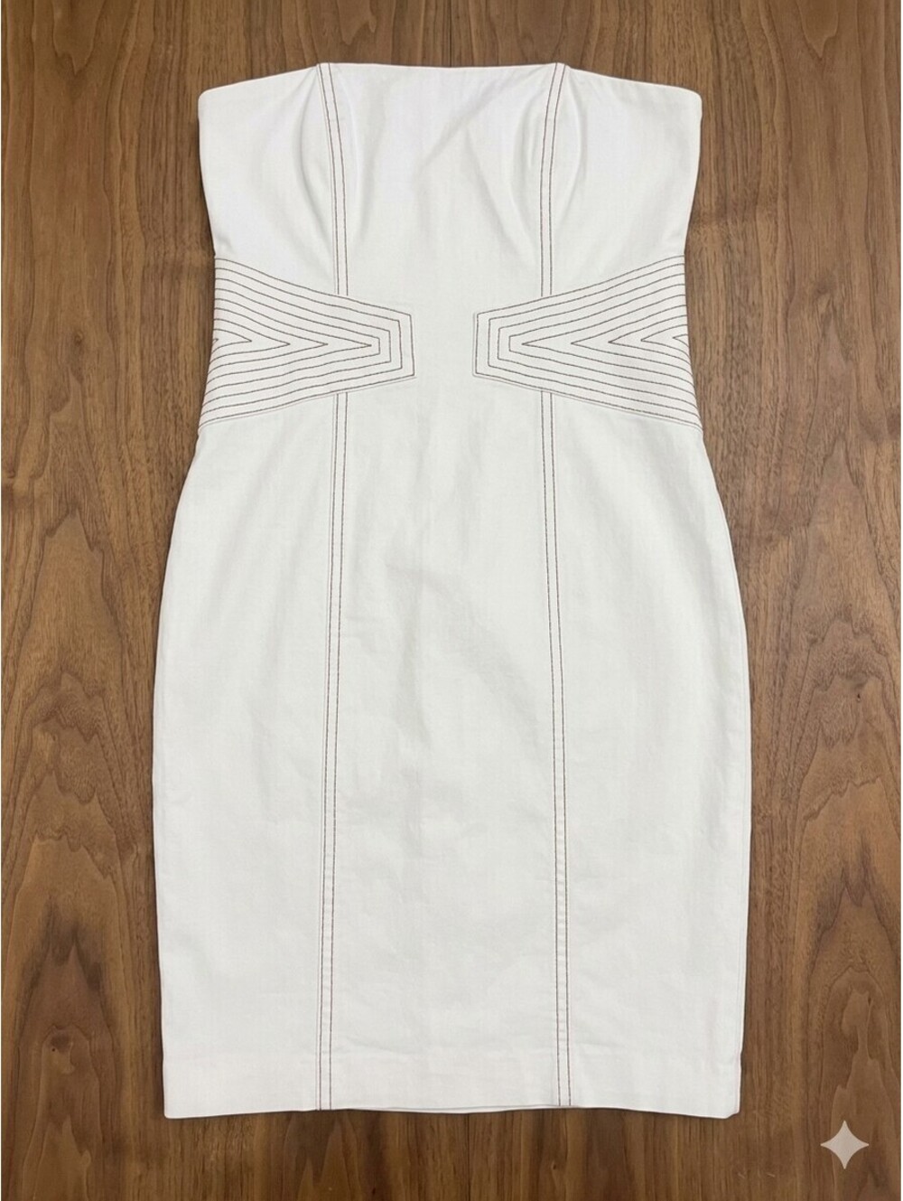 Cache Vintage White Strapless Contrast Topstitch Dress Sz 6